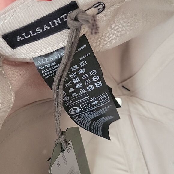 NEW ALLSAINTS neutral taupe embroidered leather strap baseball dad hat cap NWT - Picture 7 of 12